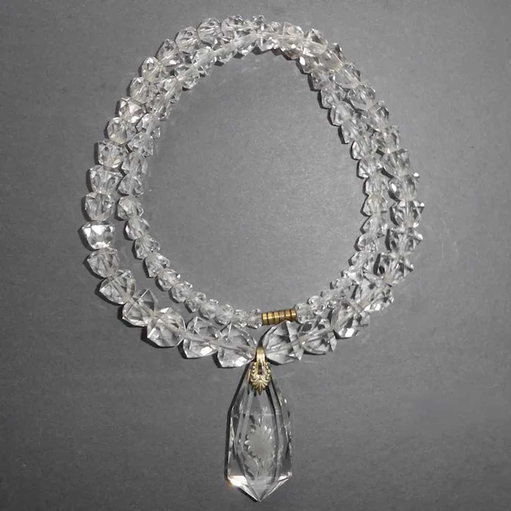 Rock Crystal Bead Necklace w Double Sided Flower … - image 4