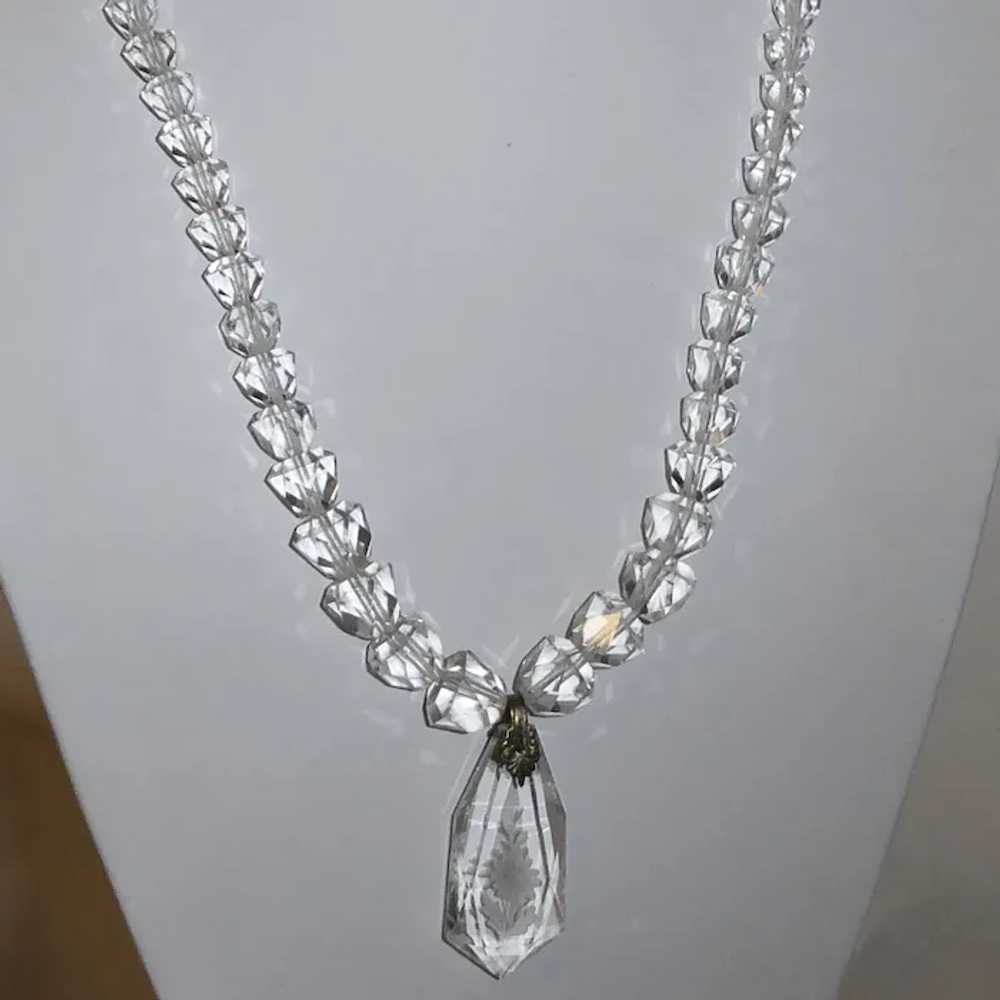 Rock Crystal Bead Necklace w Double Sided Flower … - image 6