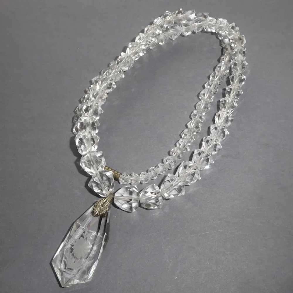 Rock Crystal Bead Necklace w Double Sided Flower … - image 7