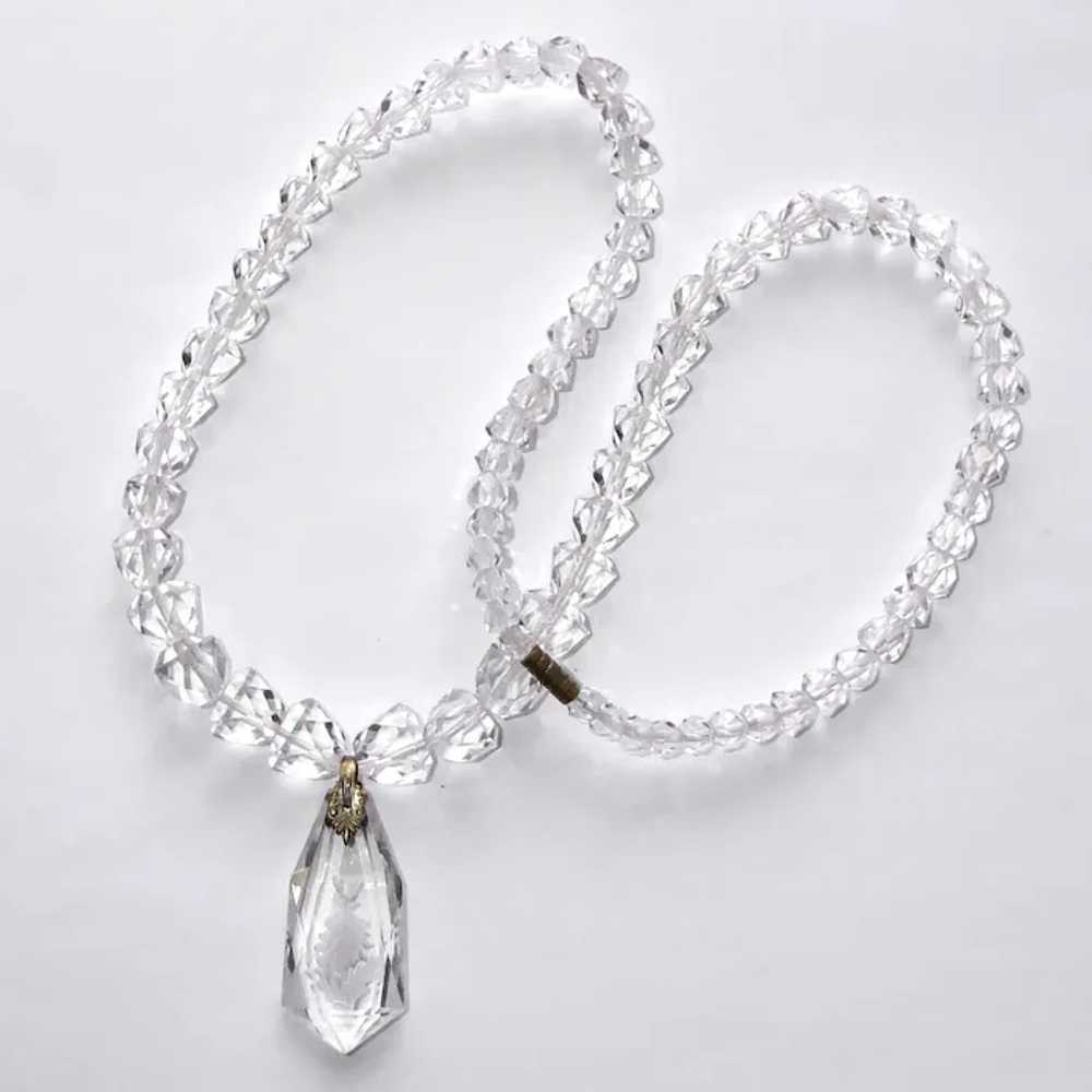 Rock Crystal Bead Necklace w Double Sided Flower … - image 9