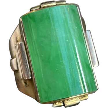 Retro Unisex Jade Gold Ring 18k 1950s