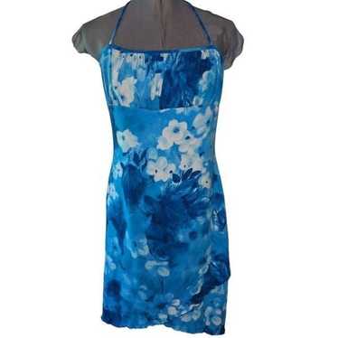 Pulse vintage Y2K blue floral print halter dress … - image 1