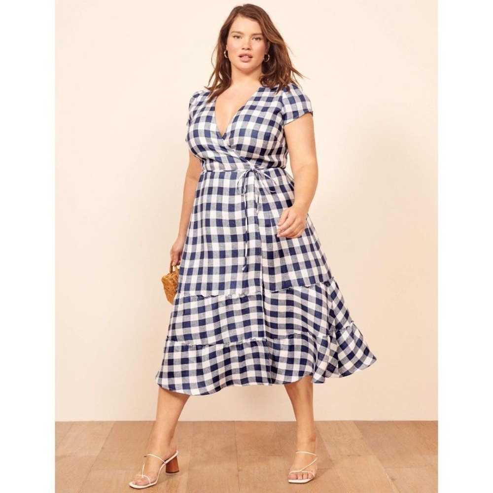 Reformation Linen Calista Gingham Checked Tiered … - image 2