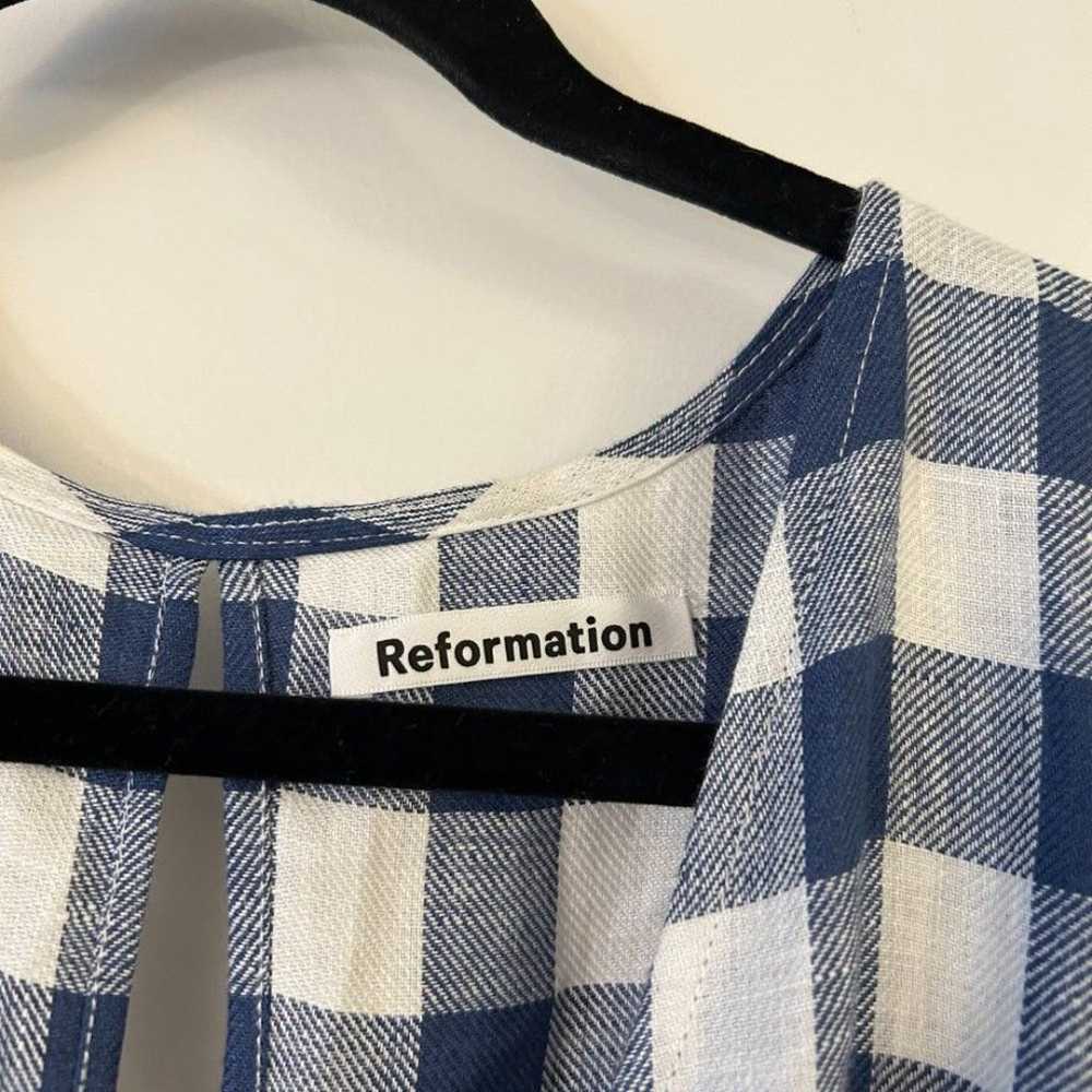 Reformation Linen Calista Gingham Checked Tiered … - image 3
