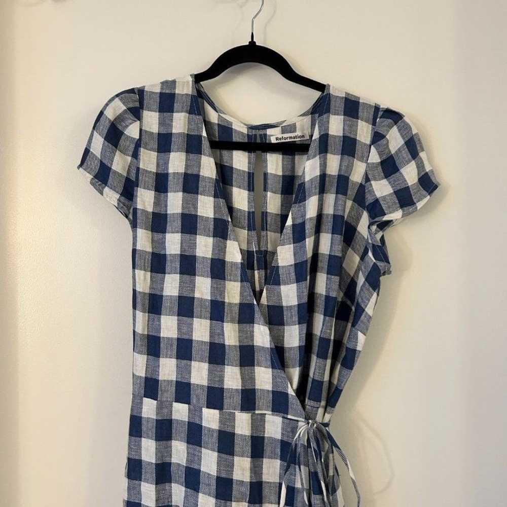 Reformation Linen Calista Gingham Checked Tiered … - image 4