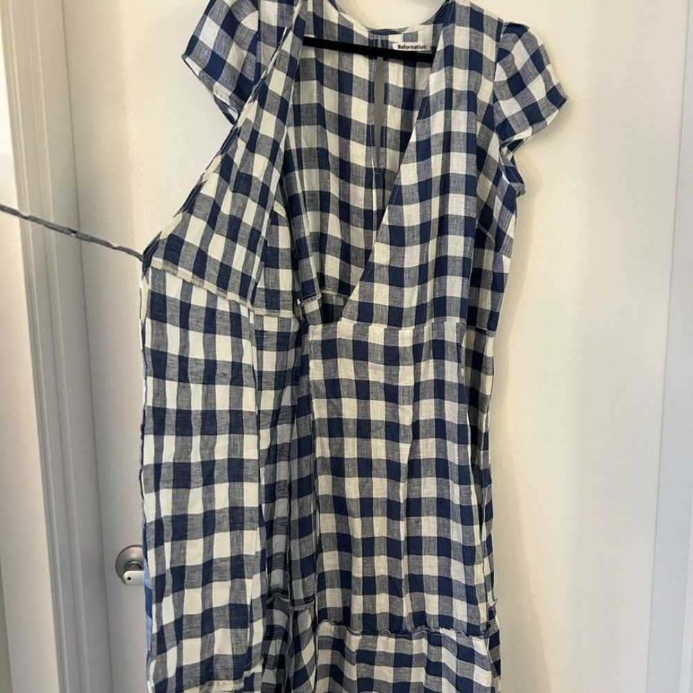 Reformation Linen Calista Gingham Checked Tiered … - image 5