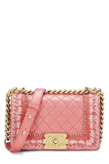 Pink Quilted Lambskin & Tweed Boy Bag Small - image 1