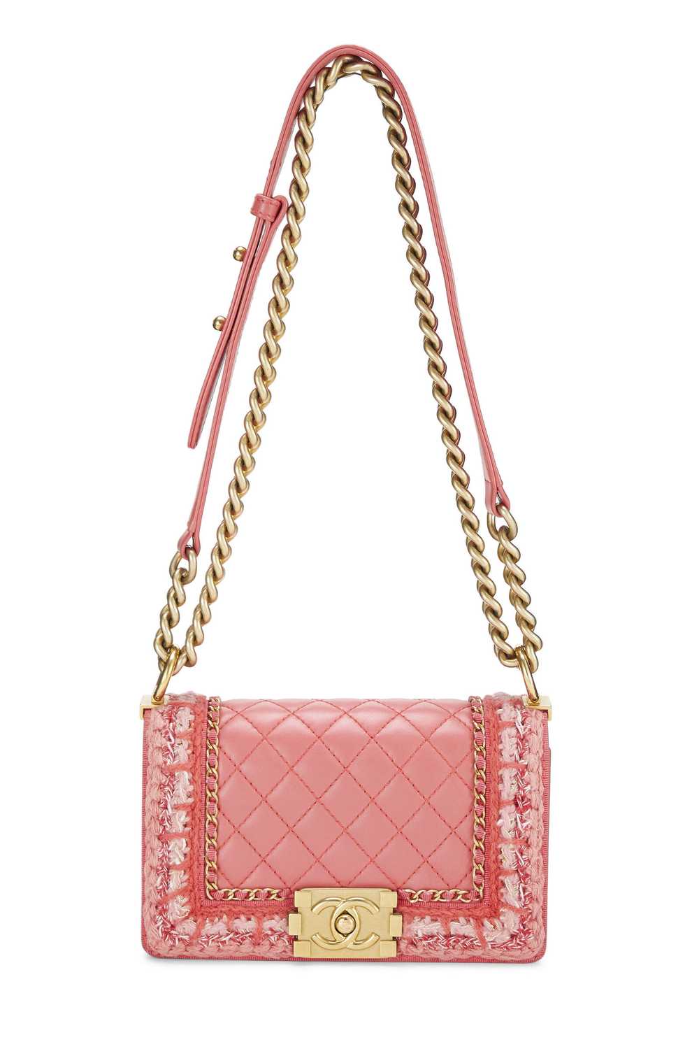 Pink Quilted Lambskin & Tweed Boy Bag Small - image 2