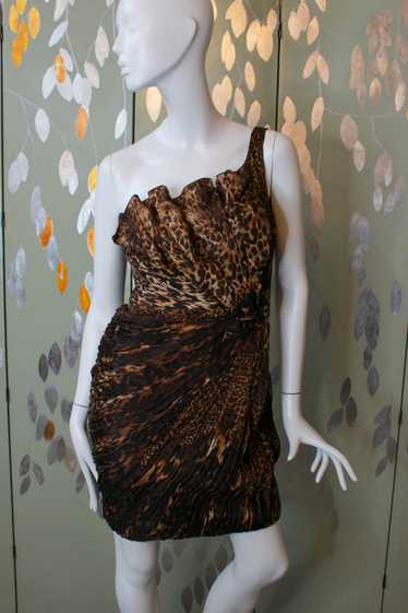 y2k Silk Ocelot/Leopard Print One Shoulder Cocktai