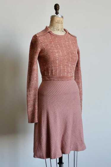 1970s  Wool Knit Dress Set - Salmon Pink Stripe