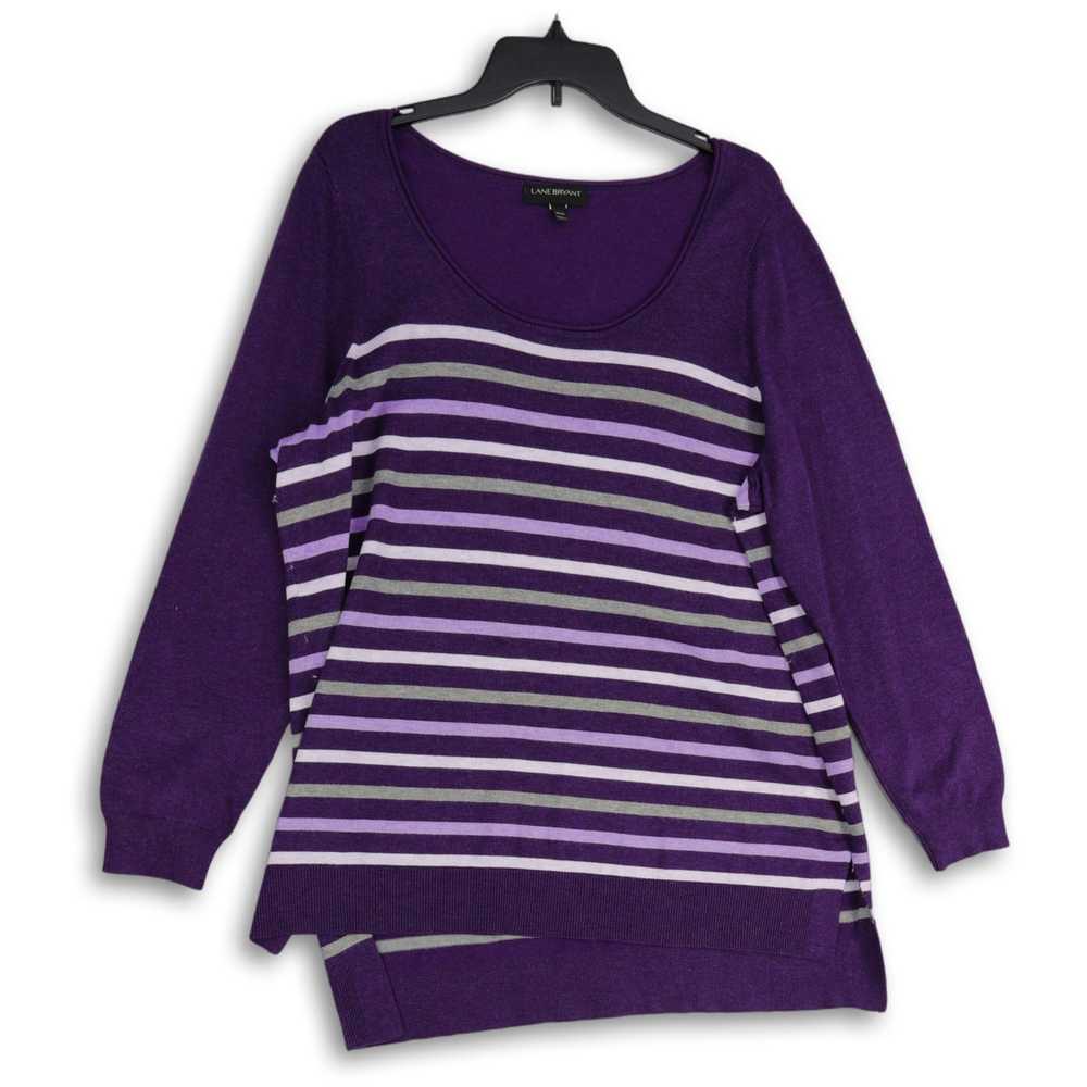 Lane Bryant Womens Purple Striped Long Sleeve Rou… - image 1