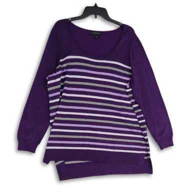 Lane Bryant Womens Purple Striped Long Sleeve Rou… - image 1