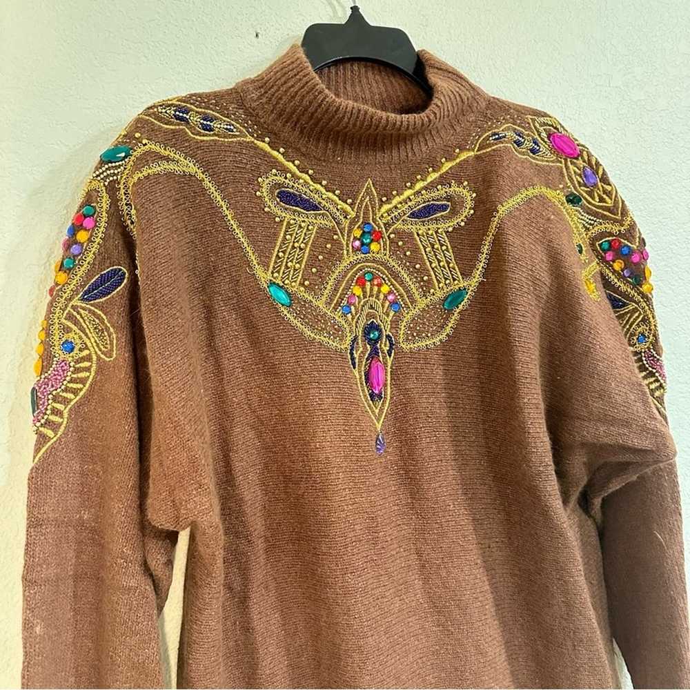 Vintage Sweater with Jewels and Gemstones, Colorf… - image 2