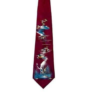 Ducks Unlimited Necktie Mens SILK Red Mallard Duc… - image 1