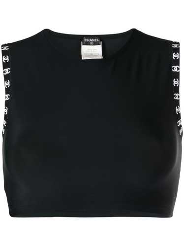 CHANEL IDENTIFICATION ICONIC CROP TOP CC BLACK CROPPED ARIANA GRANDE Sz S