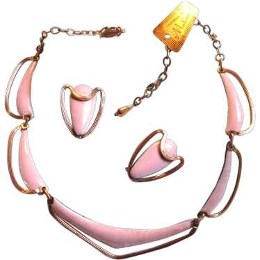Matisse Pink "Dawn" Linked Necklace and Clip-on E… - image 1
