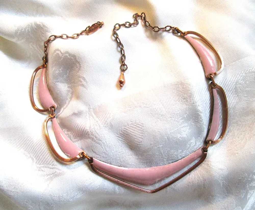 Matisse Pink "Dawn" Linked Necklace and Clip-on E… - image 3