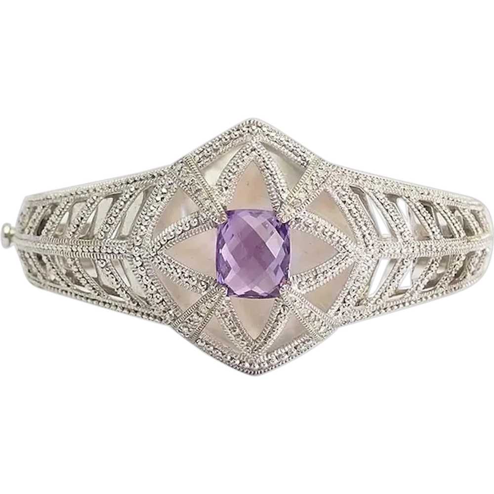 Elegant designer lattice sterling silver amethyst… - image 1