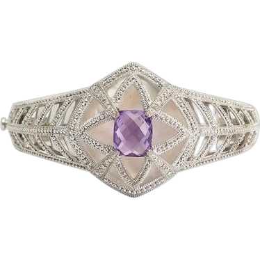 Elegant designer lattice sterling silver amethyst… - image 1