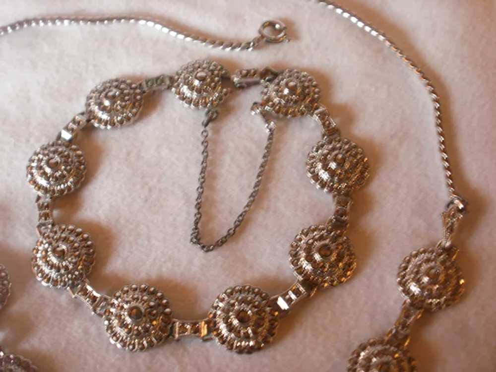 Mid Century Sterling Marcasite Necklace and Brace… - image 6