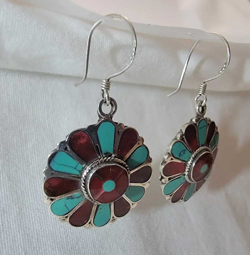 Sterling silver and inlaid stone earrings - image 10