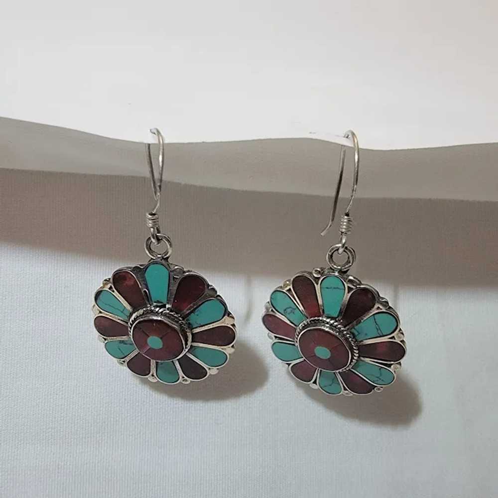 Sterling silver and inlaid stone earrings - image 11