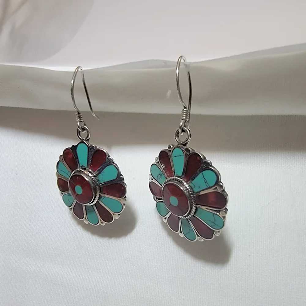 Sterling silver and inlaid stone earrings - image 12