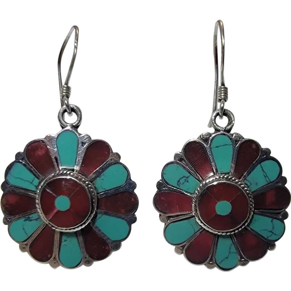 Sterling silver and inlaid stone earrings - image 1