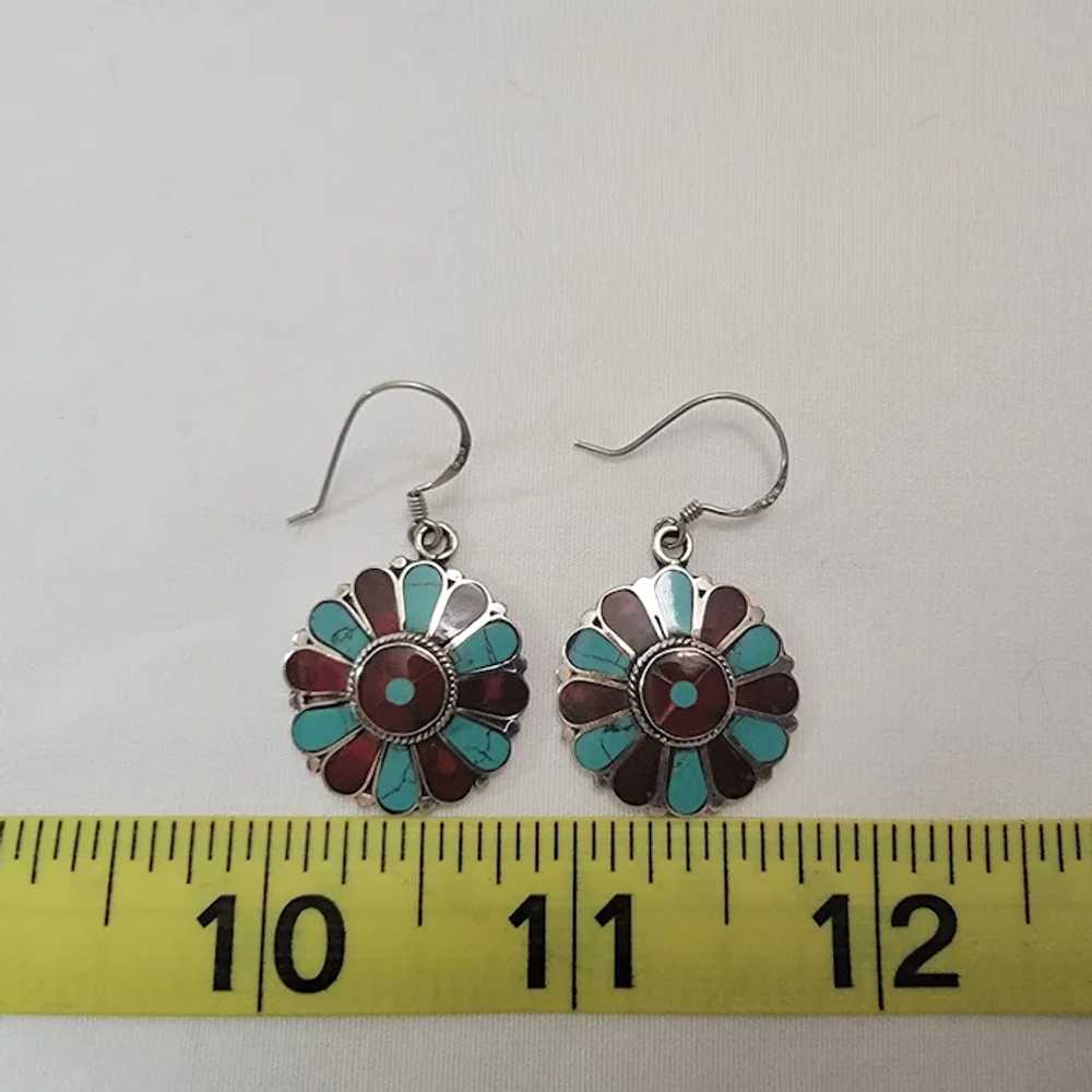 Sterling silver and inlaid stone earrings - image 2