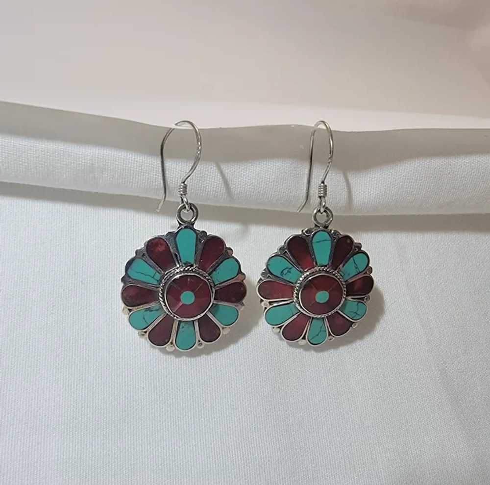 Sterling silver and inlaid stone earrings - image 5