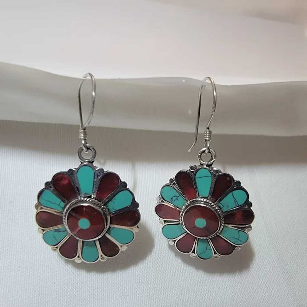 Sterling silver and inlaid stone earrings - image 6