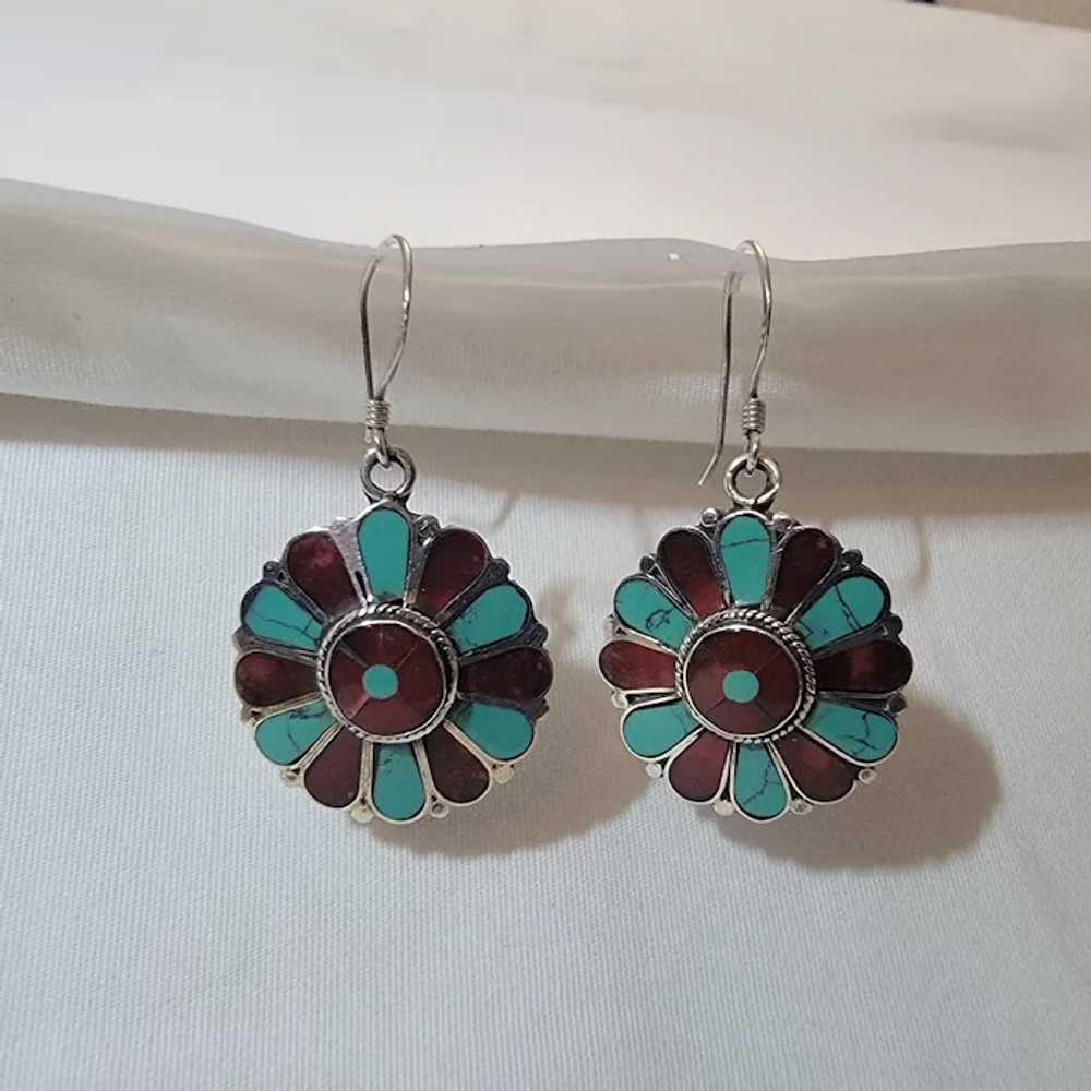 Sterling silver and inlaid stone earrings - image 7