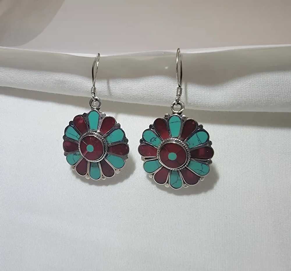 Sterling silver and inlaid stone earrings - image 8