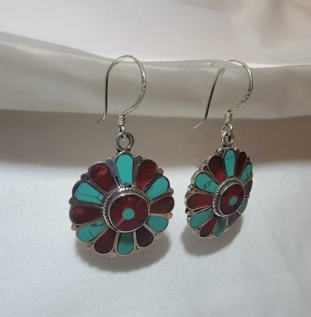 Sterling silver and inlaid stone earrings - image 9