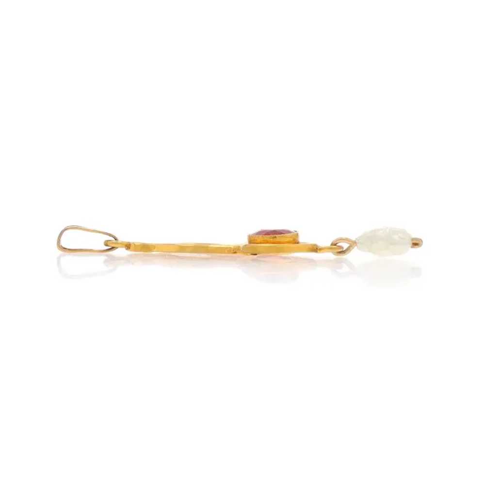 Yellow Gold Glass & Freshwater Pearl Art Deco Lav… - image 2
