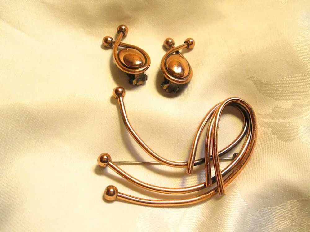 Rare Renoir Pulled Wire Copper Brooch and Earrings - image 2