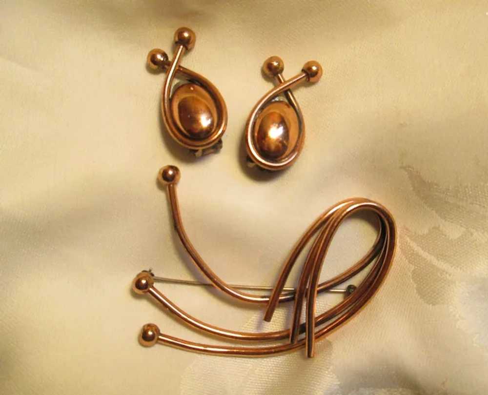 Rare Renoir Pulled Wire Copper Brooch and Earrings - image 3