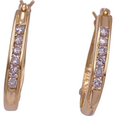 Diamond Oval Hoop Earrings 14K Gold .30 Carat TW