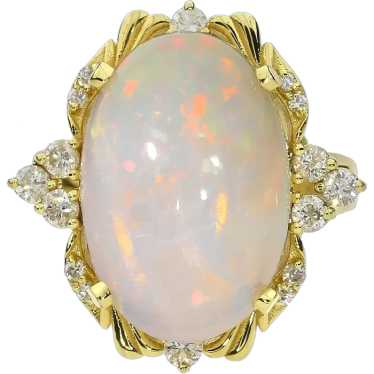 18K Yellow Gold 9.79ct Opal and .40ctw Diamond Co… - image 1