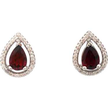 Estate Garnet with Diamond Halos Stud Earrings in… - image 1