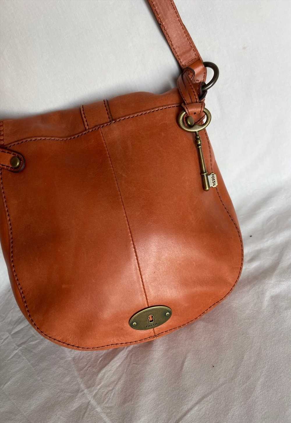 Vintage Cognac Fossil Leather Bag - image 4