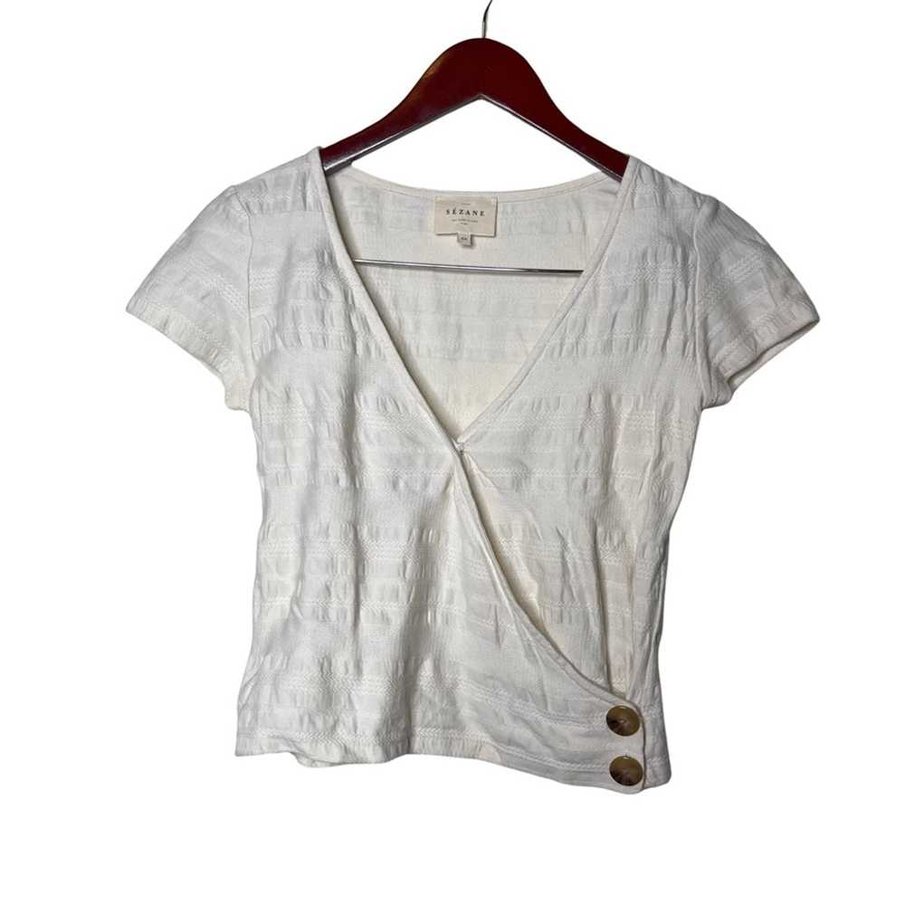 Sezane Sezane V-Neck Wrap-Tie Crop Top in Cream s… - image 3