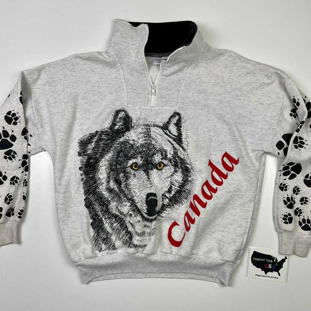 VINTAGE CANADA WOLF ALL OVER GRAPHIC PRINT SWEATS… - image 1
