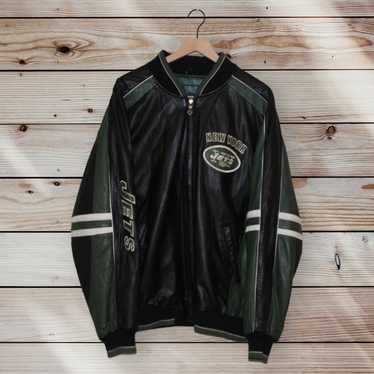 G Iii Vintage New York Jets Black Leather Bomber J