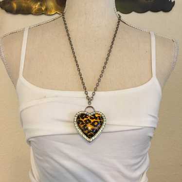 Guess Guess animal print rhinestone heart necklace - image 1