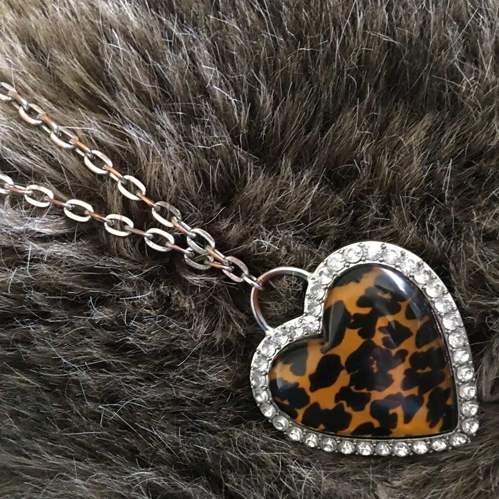 Guess Guess animal print rhinestone heart necklace - image 6