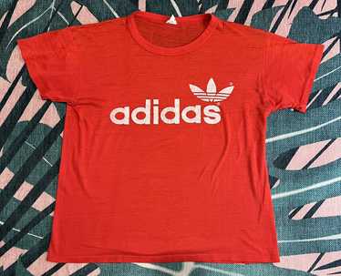 Vintage 70's Adidas Single Stitch Red and Blue Tee with Trifoil Leaf Emblem popular