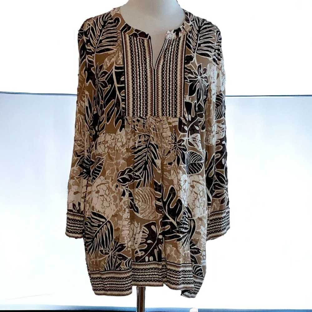 Designer Ruby Rd vneck pullover tan tropical tan … - image 6