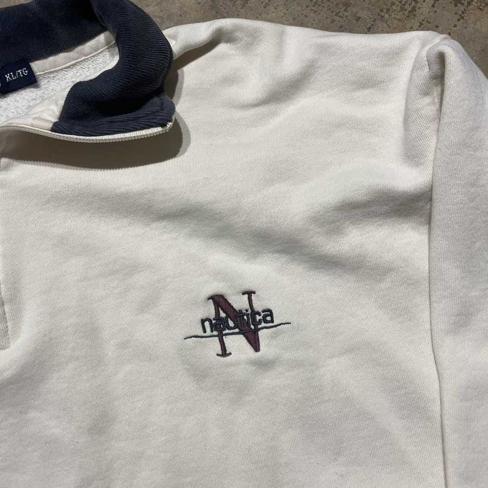 Vintage 90s Nautica Cream 1/4 Zip Sweatshirt Pull… - image 2