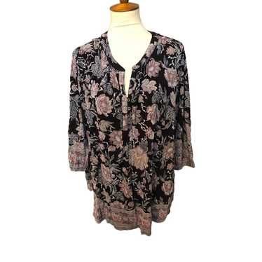 Lucky Brand, Tops, Lucky Brand Top Blouse Black Floral Sheer Ruffle Bell  Sleeves Plus 3x